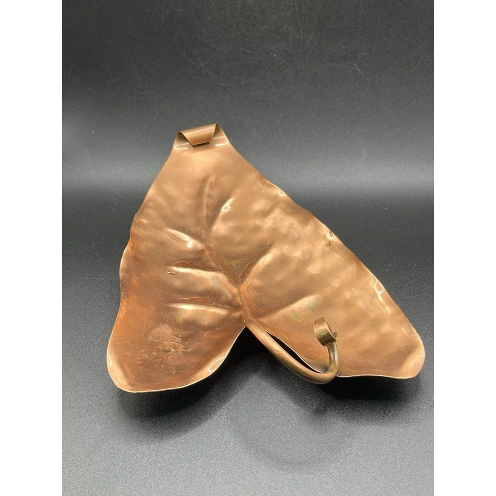 Gregorian Authentic Handmade Solid Copper Leaf Tray Twisted Handle‎ Vtg Decor